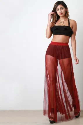 Accordion Pleat Tulle Maxi Skirt