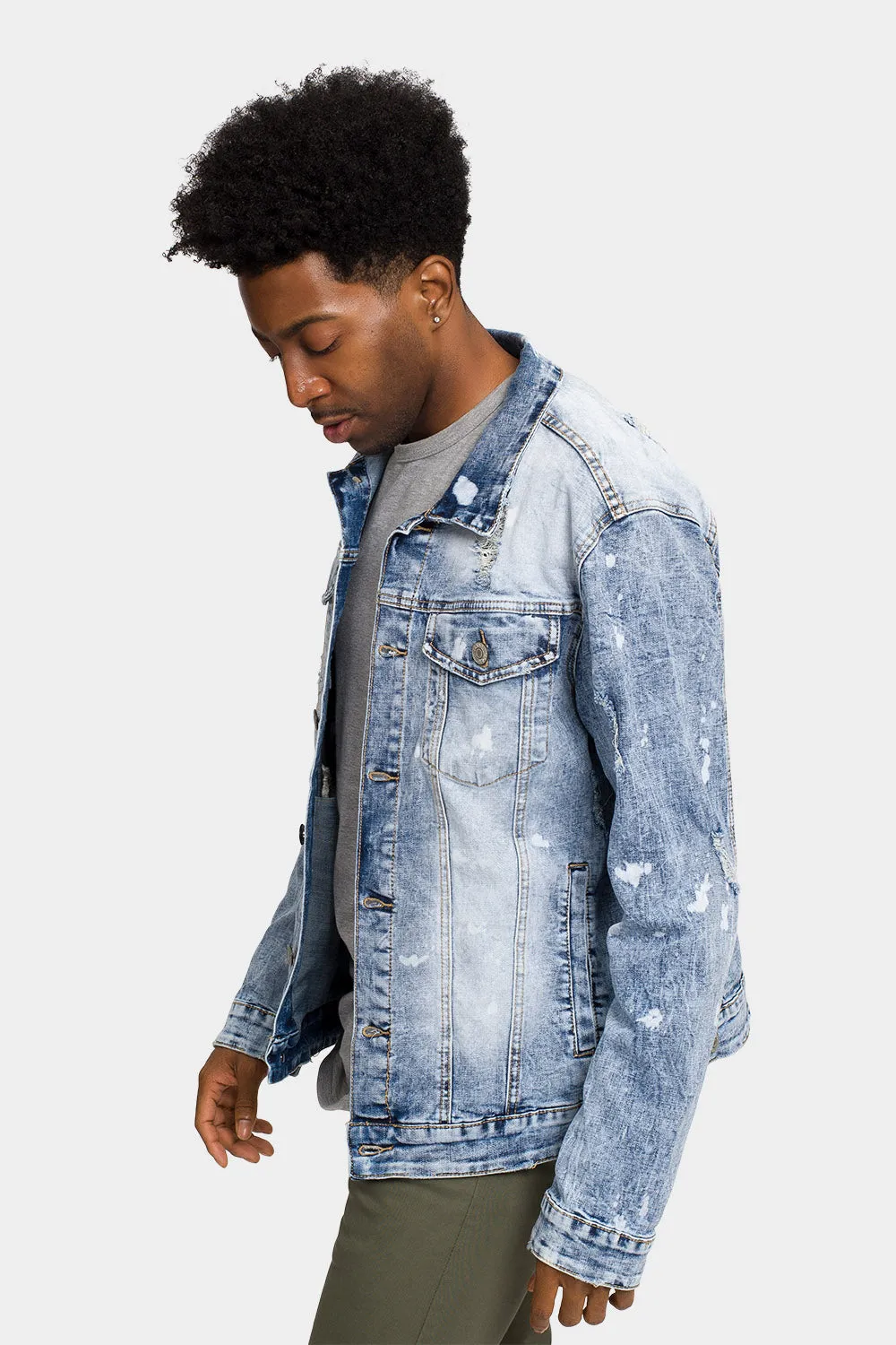 Acid Bleached Distressed Denim Jacket