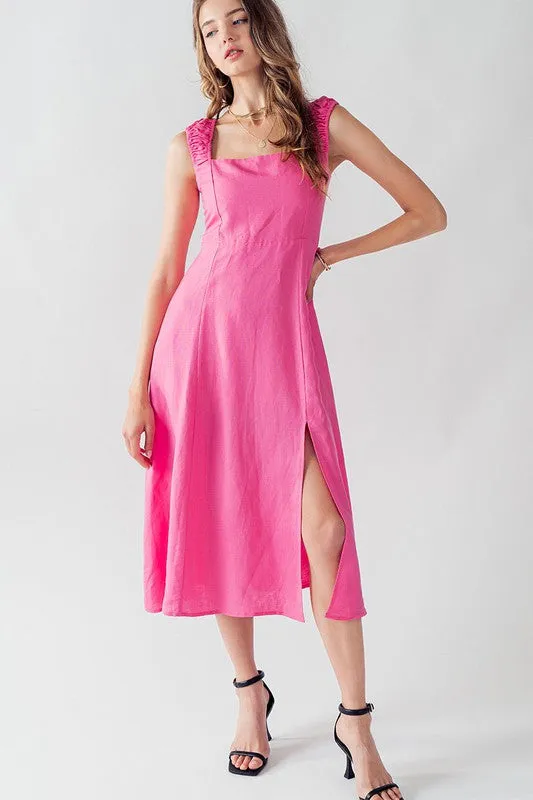 Anette Cross Back Tie Detail Side Slit Dress Pink