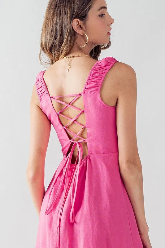 Anette Cross Back Tie Detail Side Slit Dress Pink