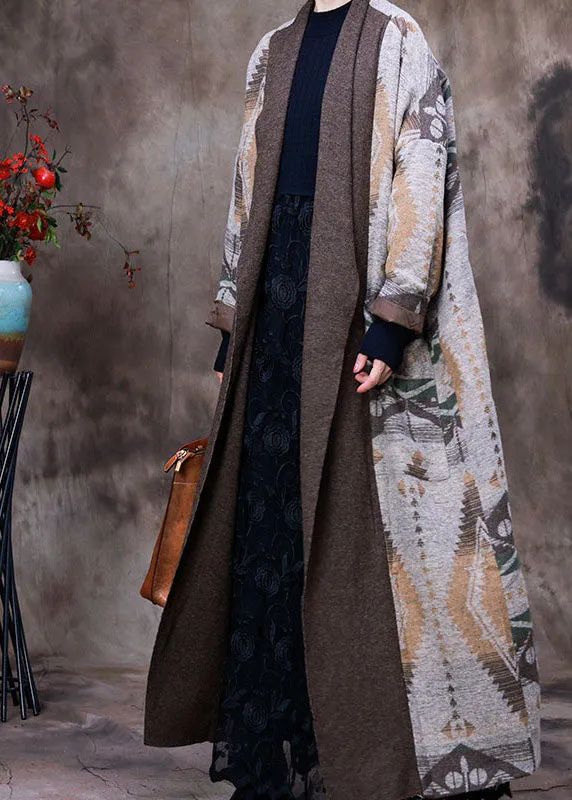 Beautiful Grey Patchwork Print Knit woolen coats Winter