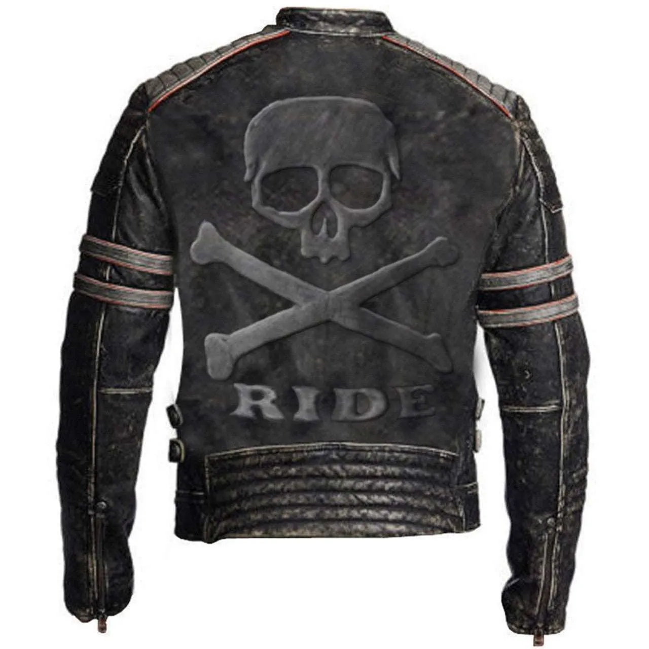 Biker Vintage Distressed Jacket Skull Embossed Logo at back