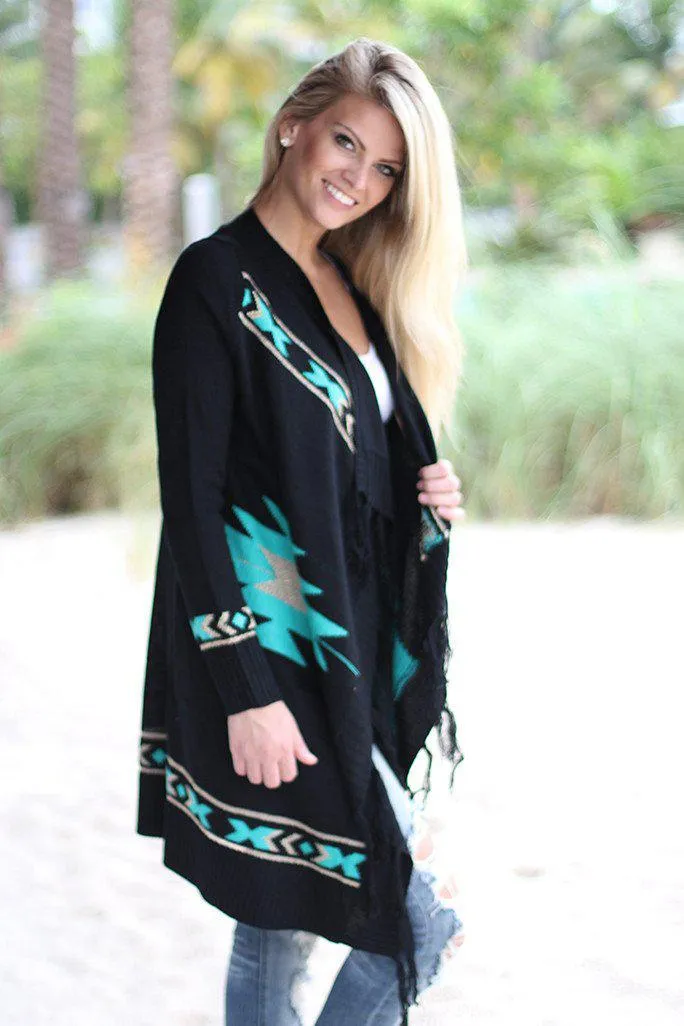 Black and Mint Knit Cardigan