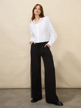 Black Crepe Contrast Piping Trousers