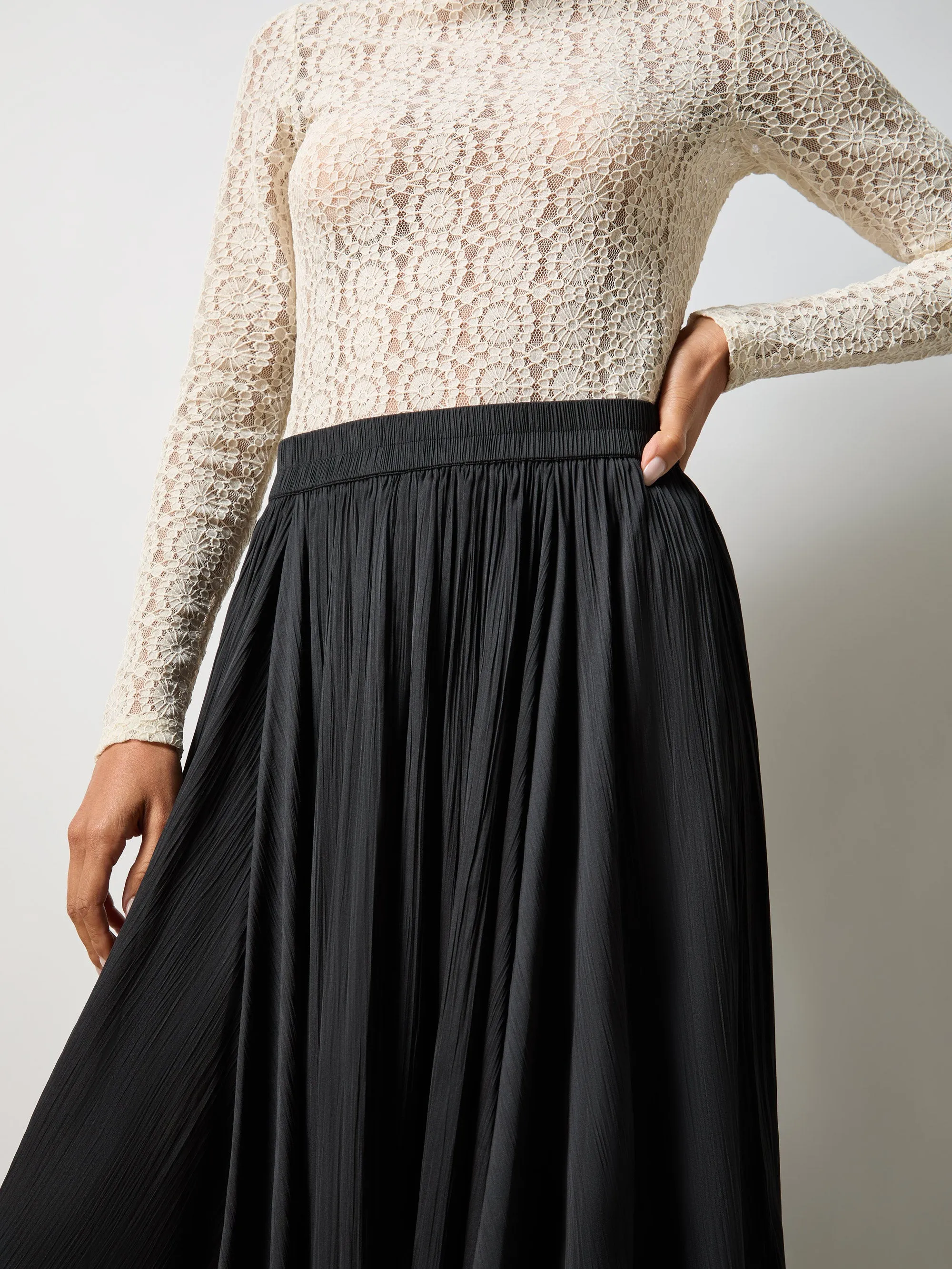 Black Plisse Full Skirt