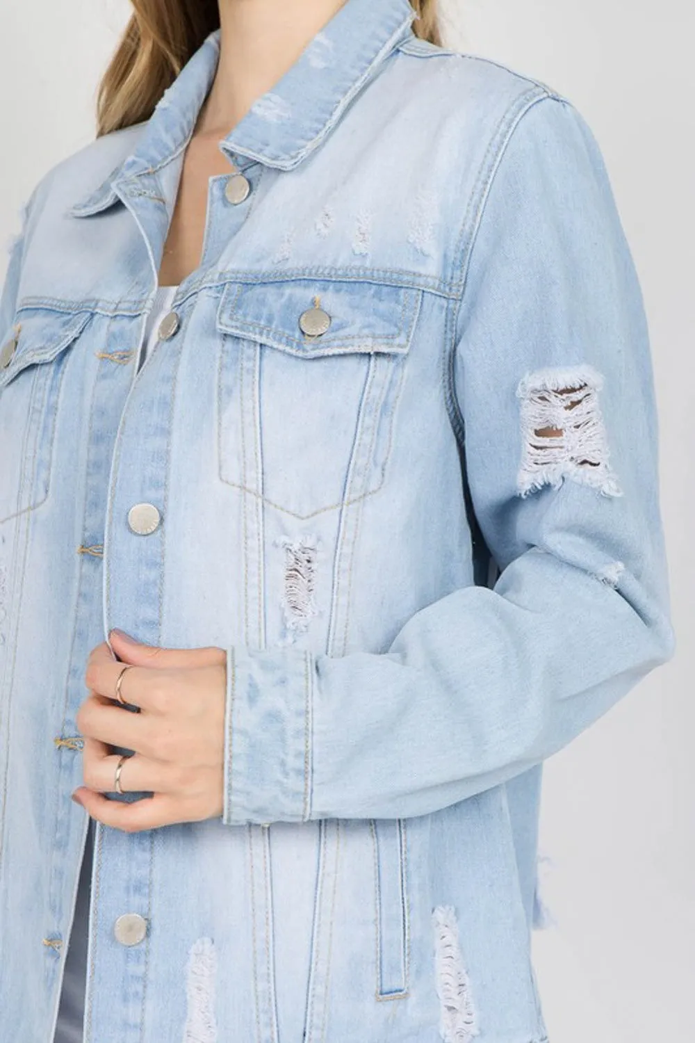 Blue Zone Planet |  American Bazi Letter Patched Distressed Denim Jacket