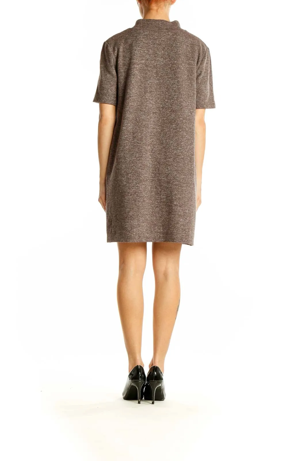 Brown Mock Neck Short Sleeve Dress