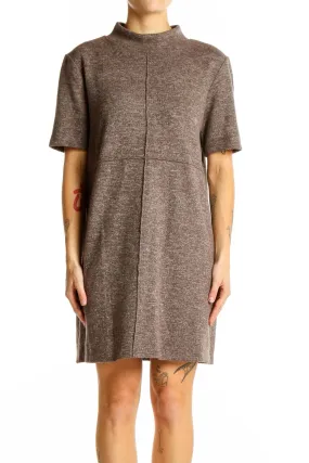 Brown Mock Neck Short Sleeve Dress