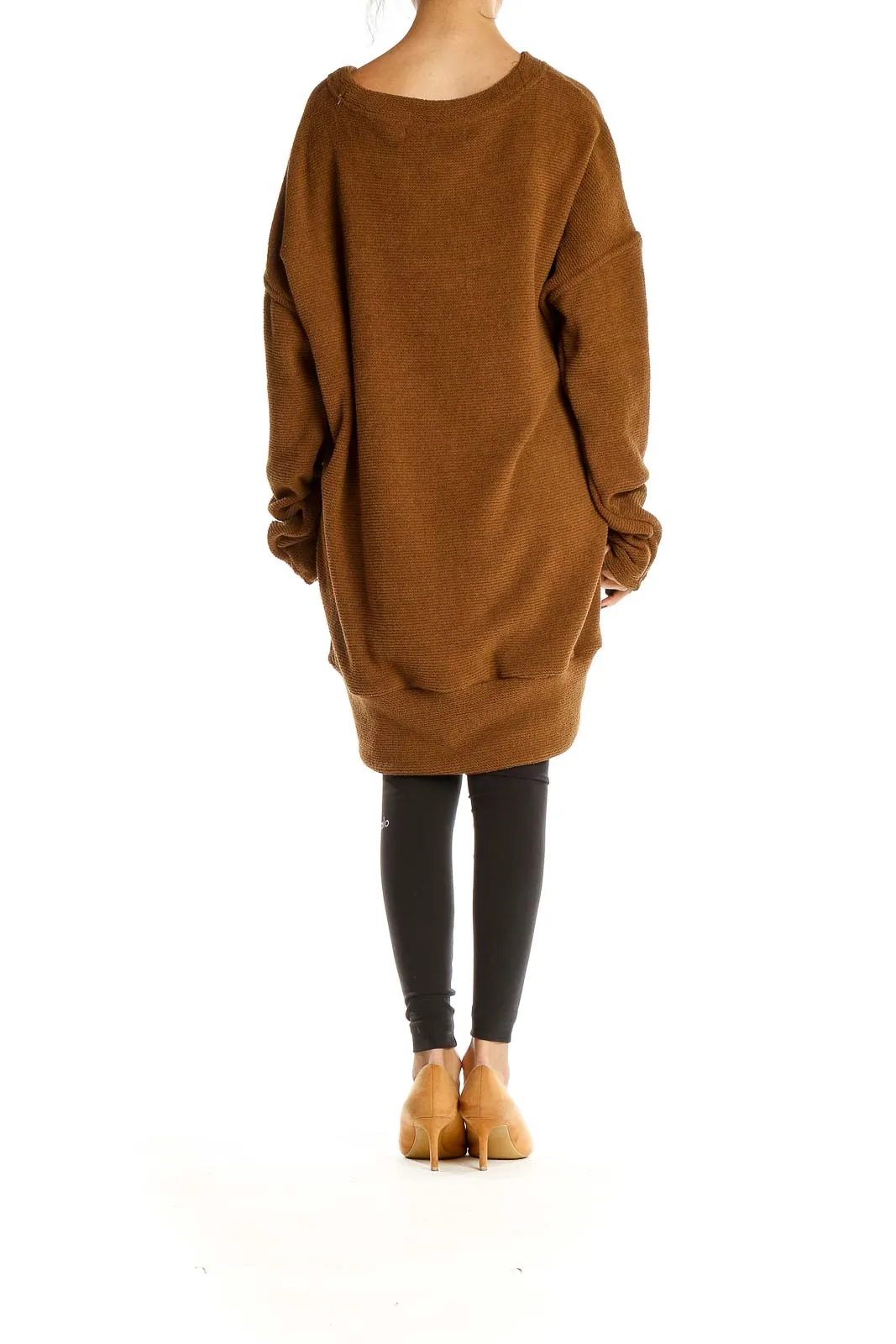 Brown Oversized Knit Sweater Dress