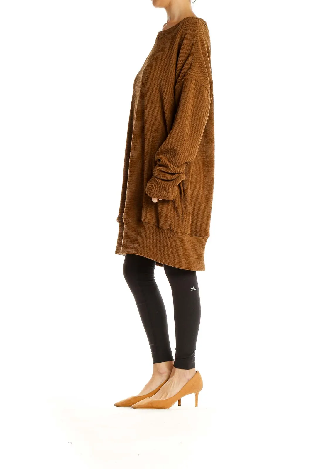 Brown Oversized Knit Sweater Dress