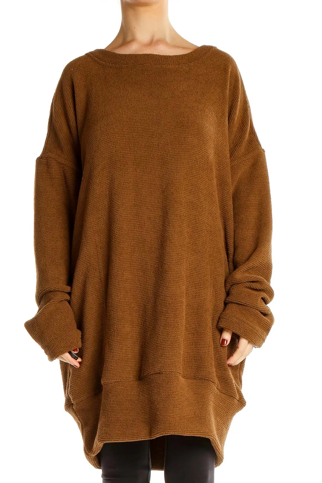 Brown Oversized Knit Sweater Dress