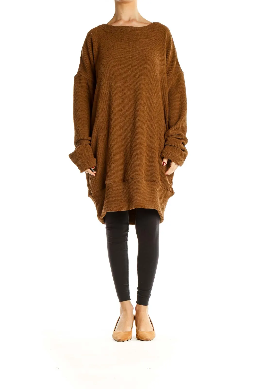 Brown Oversized Knit Sweater Dress