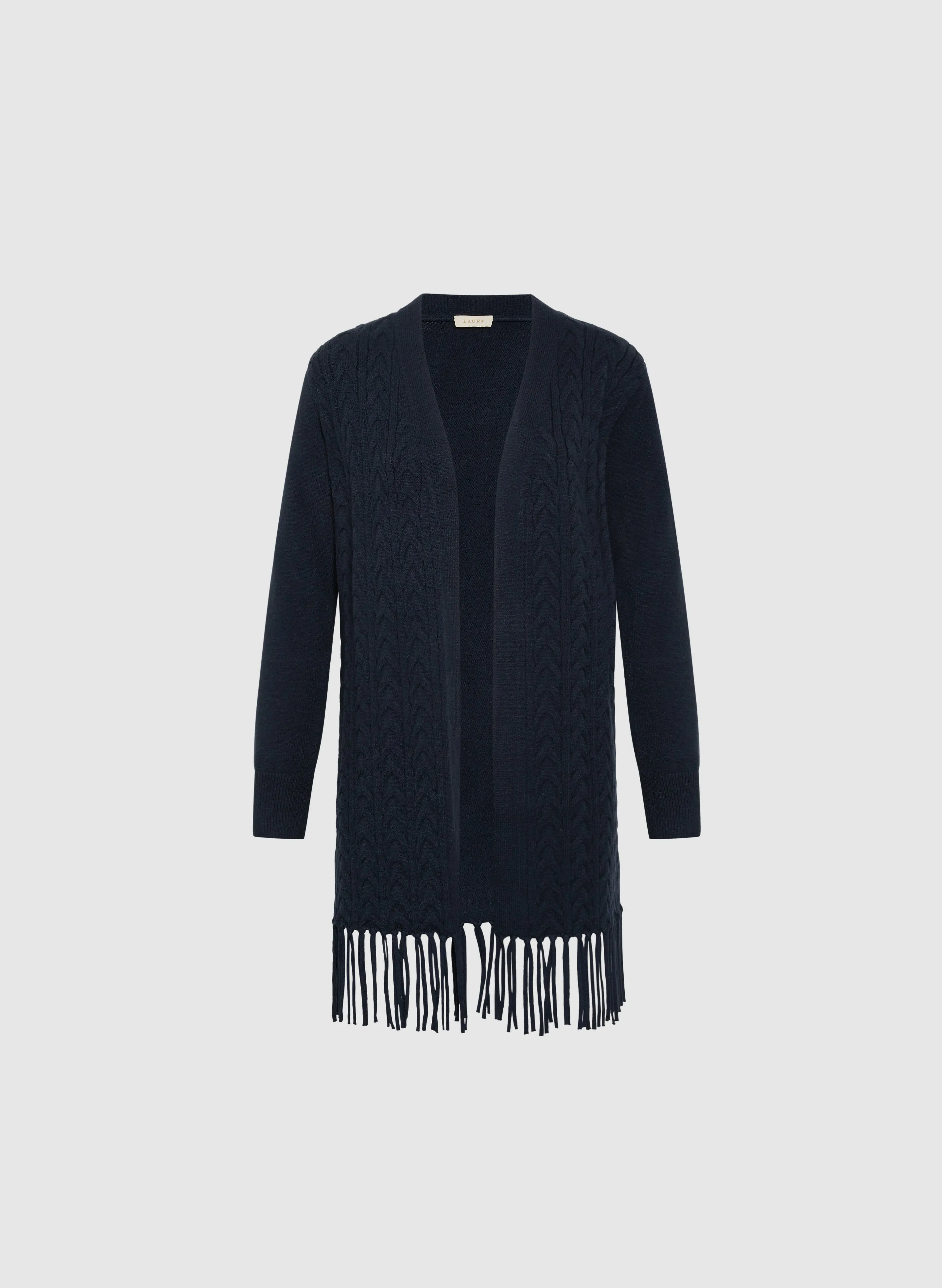 Cable Knit Fringe Detail Cardigan