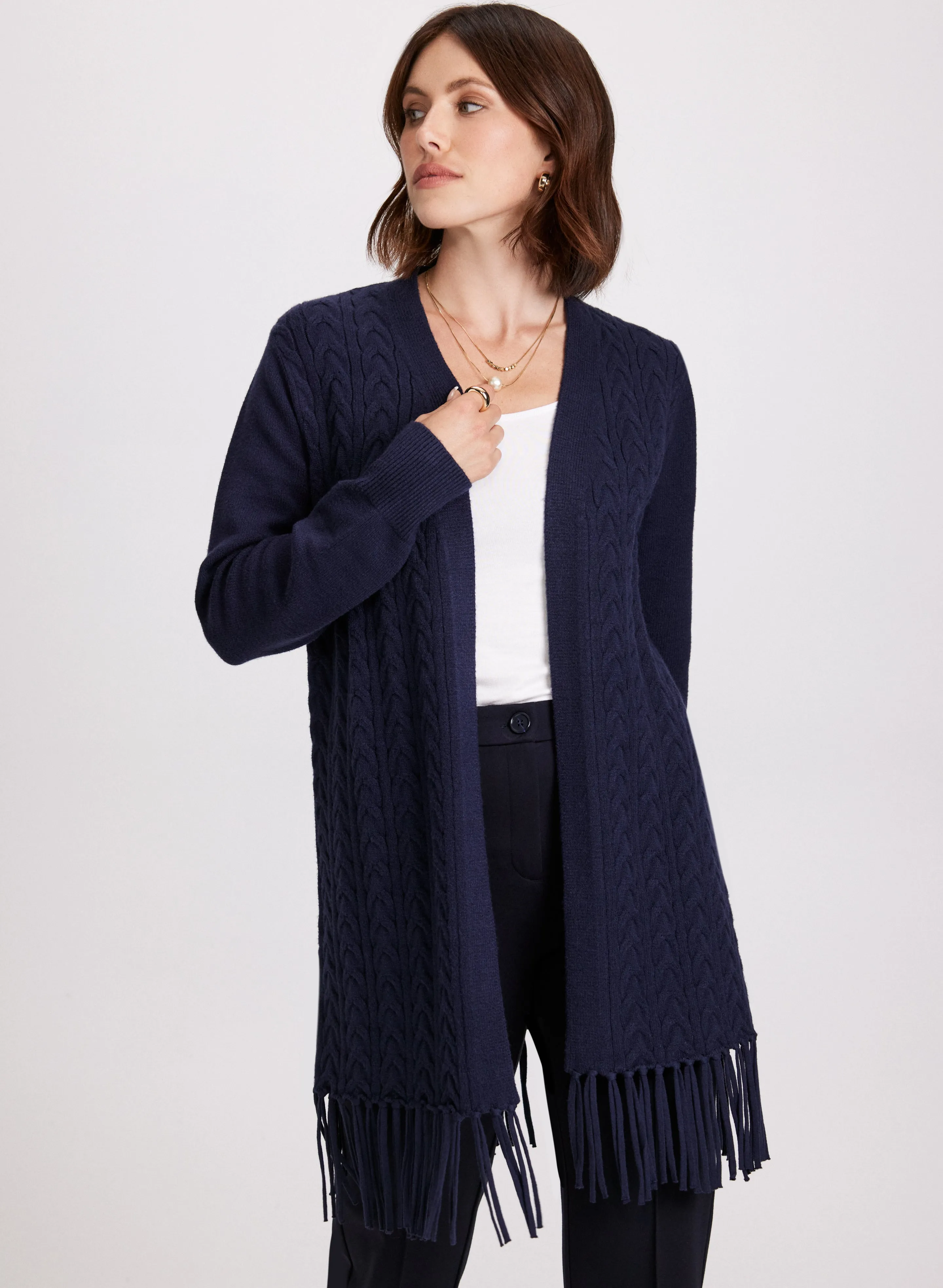 Cable Knit Fringe Detail Cardigan