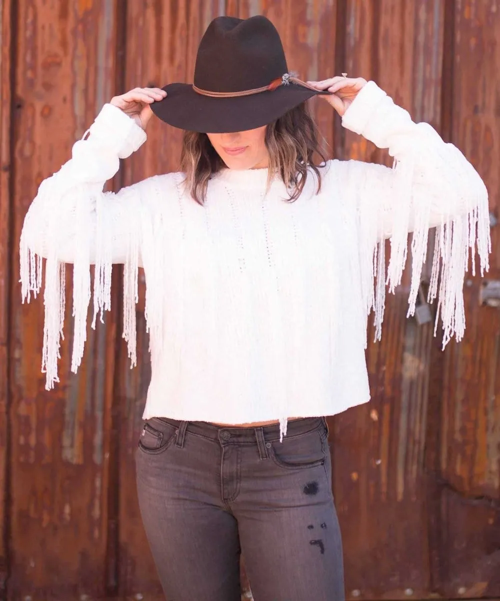 Carlton Crop Fringe Sweater, Alpine Knit