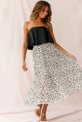 Caroline Accordion Pleat Midi Skirt Animal Print White