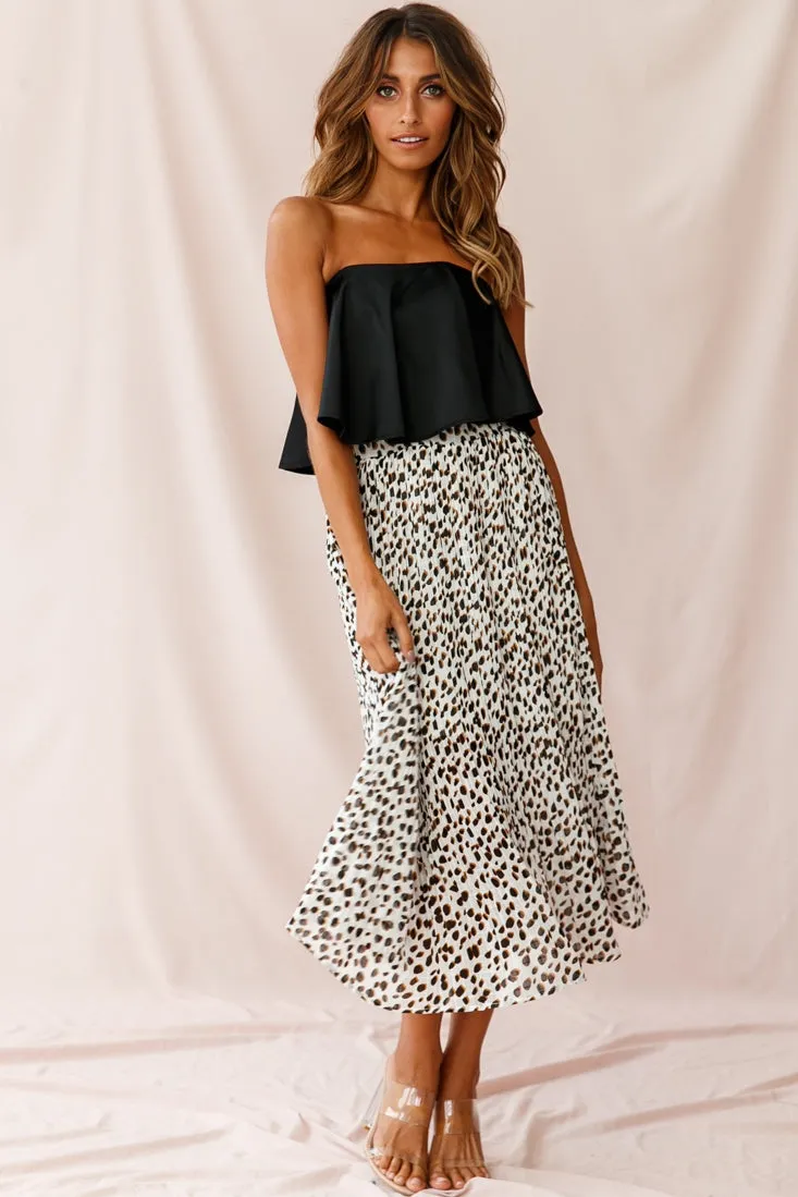 Caroline Accordion Pleat Midi Skirt Animal Print White