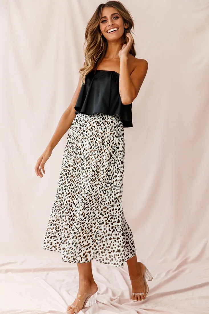 Caroline Accordion Pleat Midi Skirt Animal Print White