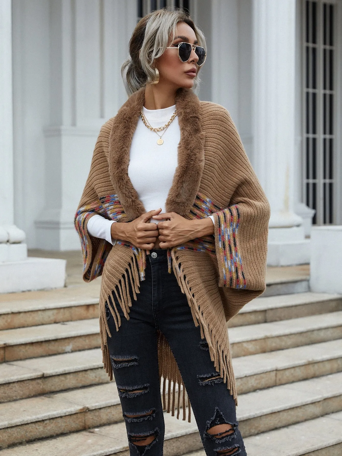 Casual Plain Fringe Long Sleeve Crop Women Cardigan