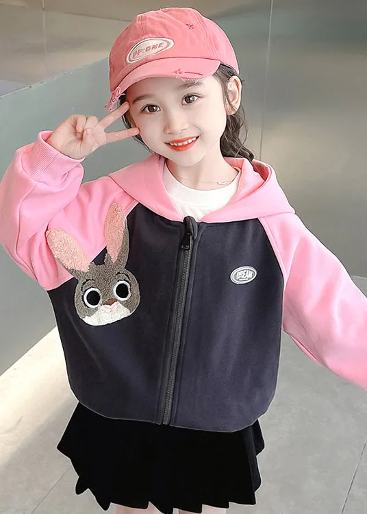 Cute Pink Hooded Print Patchwork Cotton Girls Coats Fall ML0043