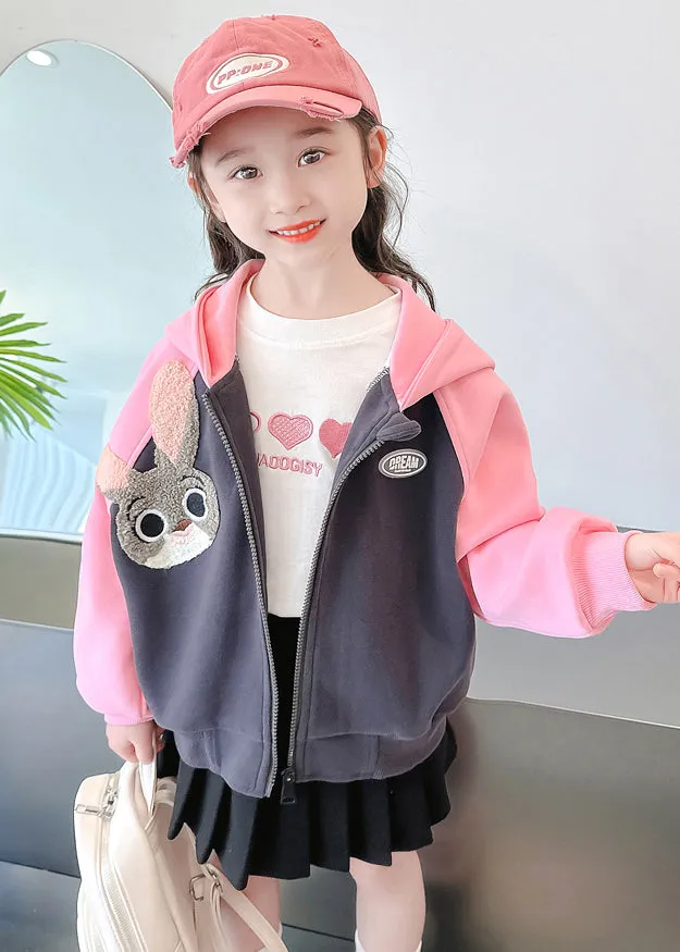 Cute Pink Hooded Print Patchwork Cotton Girls Coats Fall ML0043