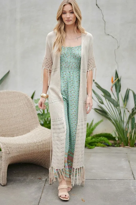 DAVI & DANI Long Summer Cardigan with Fringe