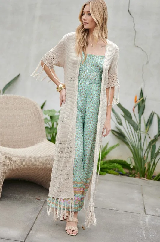 DAVI & DANI Long Summer Cardigan with Fringe