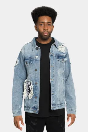 Distressed Bandana Paisley Patched Denim Jacket