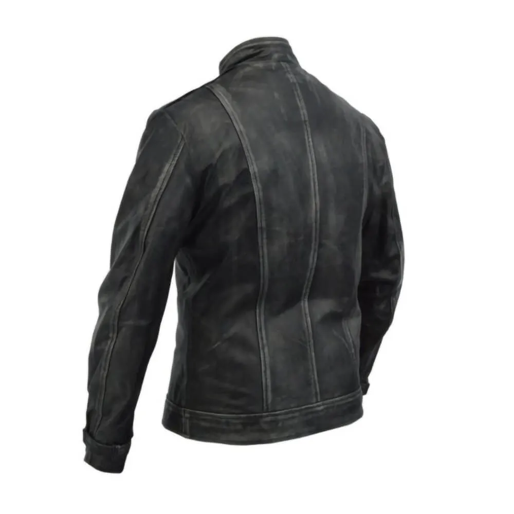 Distressed Shadow Black Halloween Leather Jacket Mens