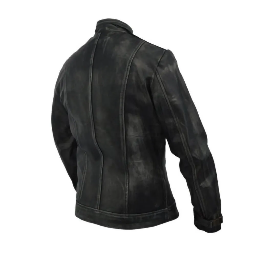 Distressed Shadow Black Halloween Leather Jacket Mens