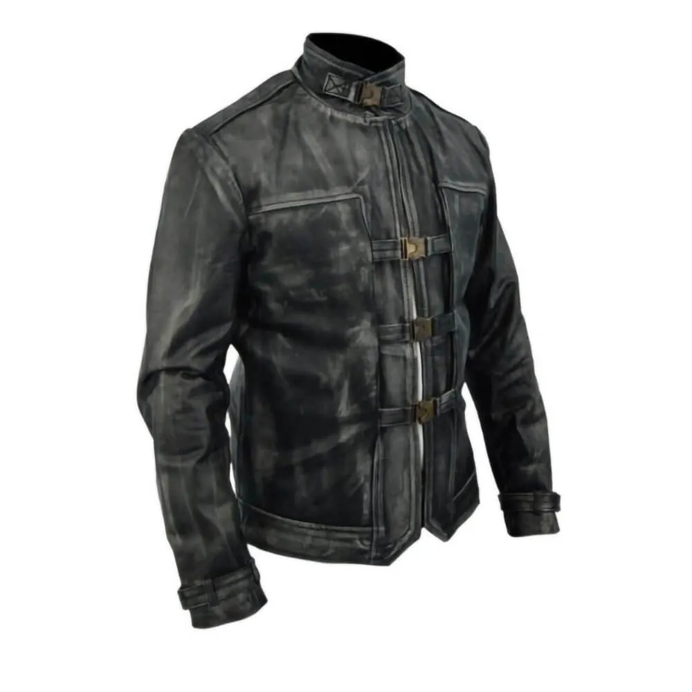 Distressed Shadow Black Halloween Leather Jacket Mens