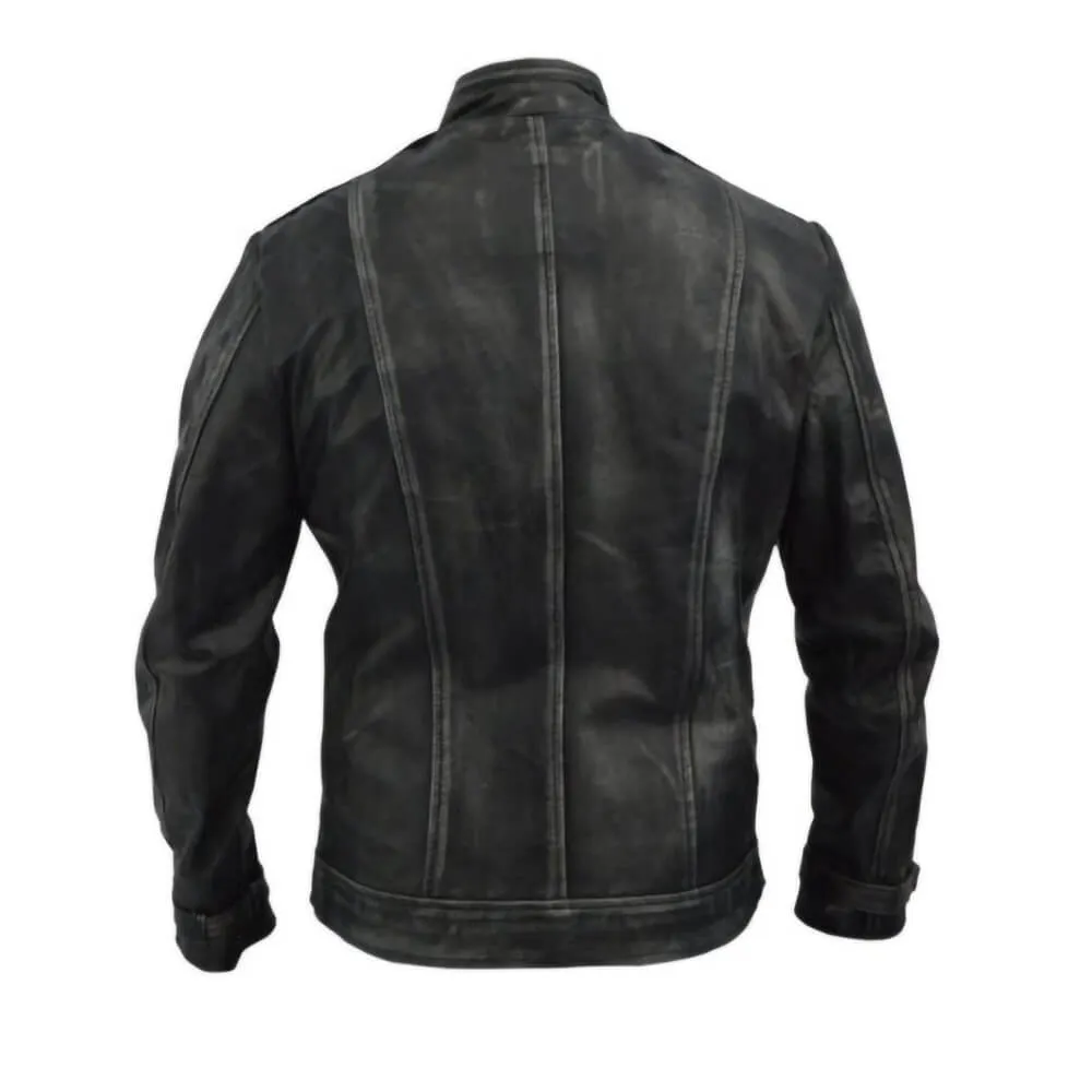 Distressed Shadow Black Halloween Leather Jacket Mens