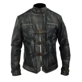 Distressed Shadow Black Halloween Leather Jacket Mens