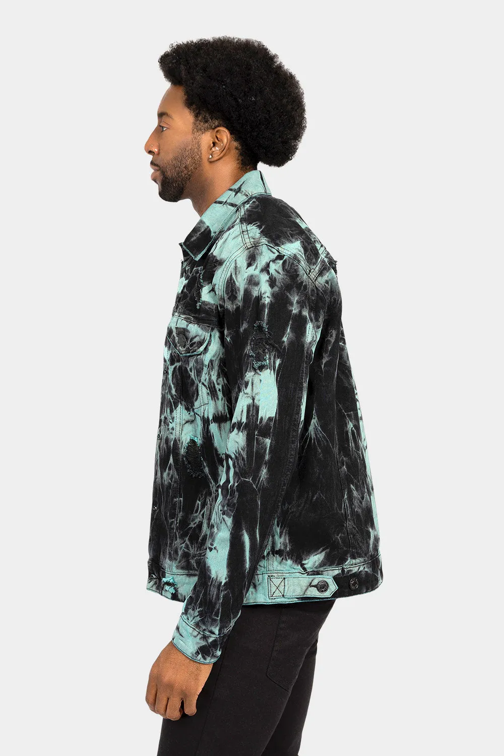 Distressed Tie Dye Denim Jacket