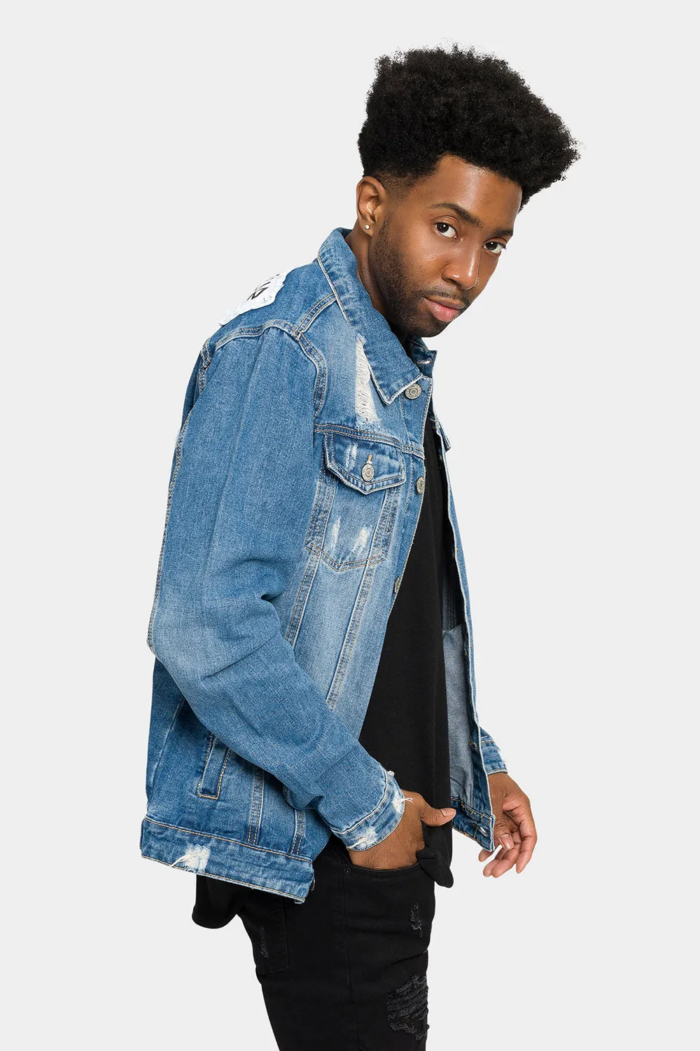 Distressed World Tour Denim Jean Jacket