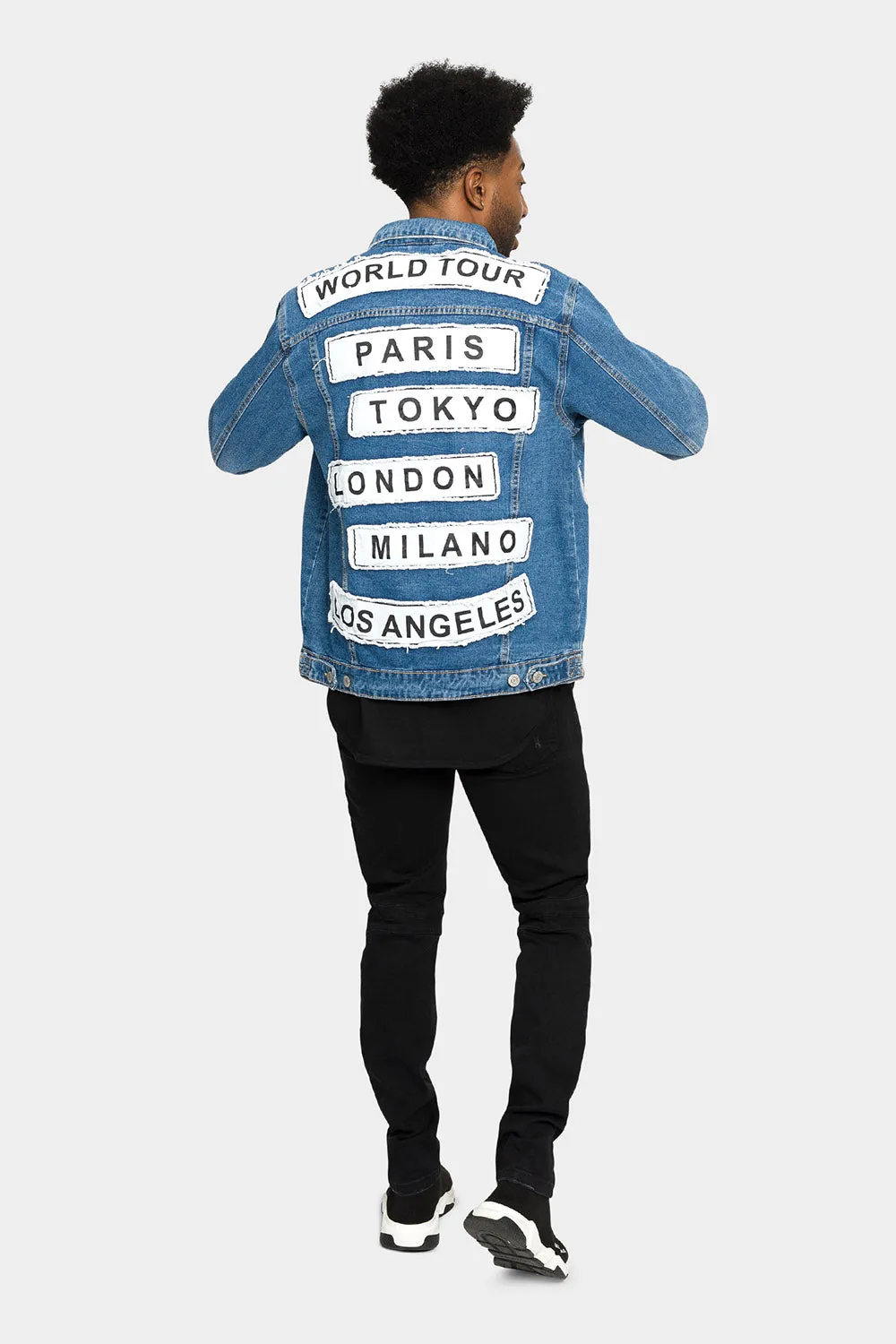 Distressed World Tour Denim Jean Jacket