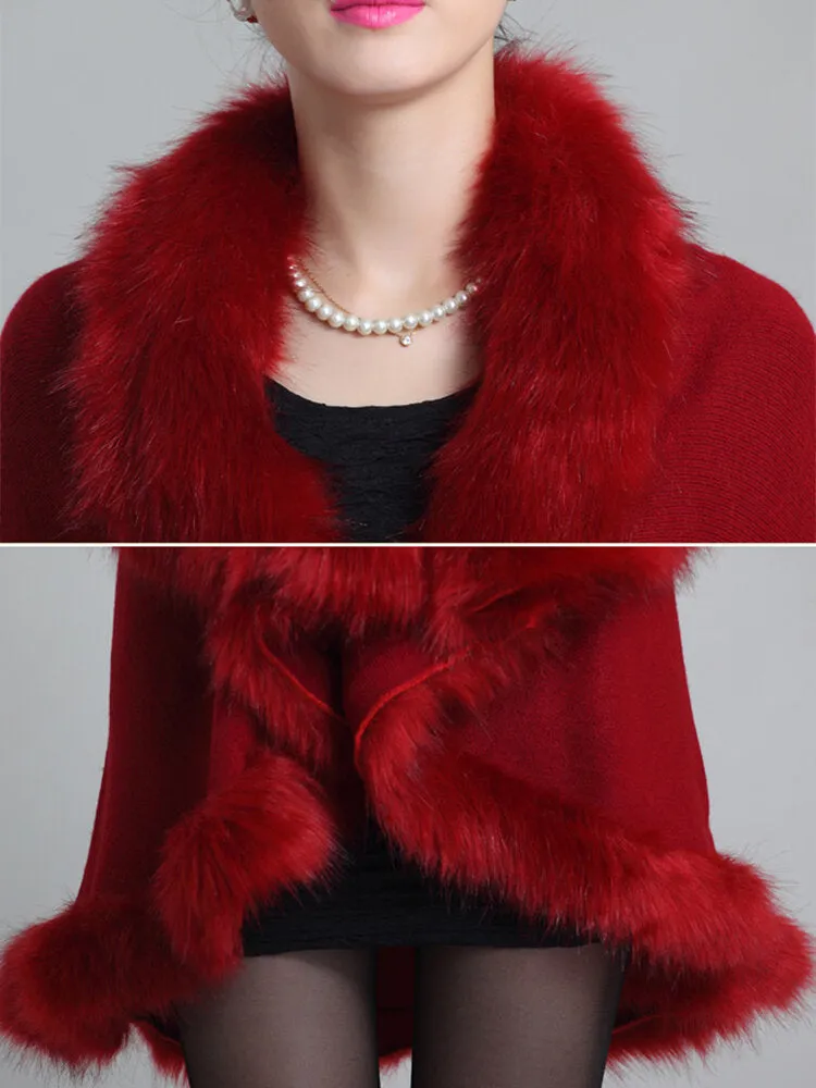 Elegant Faux Fur Patchwork Women Cloak Coats