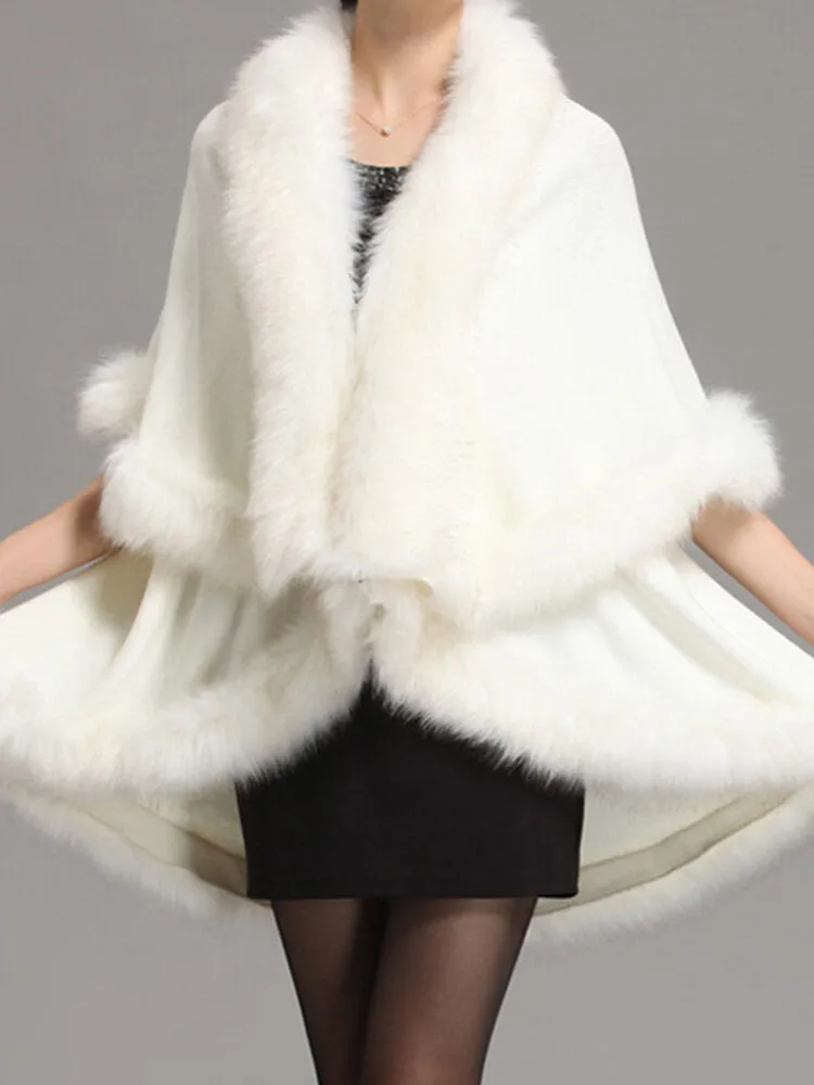 Elegant Faux Fur Patchwork Women Cloak Coats