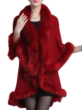 Elegant Faux Fur Patchwork Women Cloak Coats