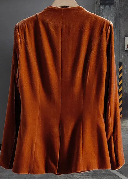 Fashion Orange O-Neck Button Patchwork Silk Velour Coats Spring LY0983