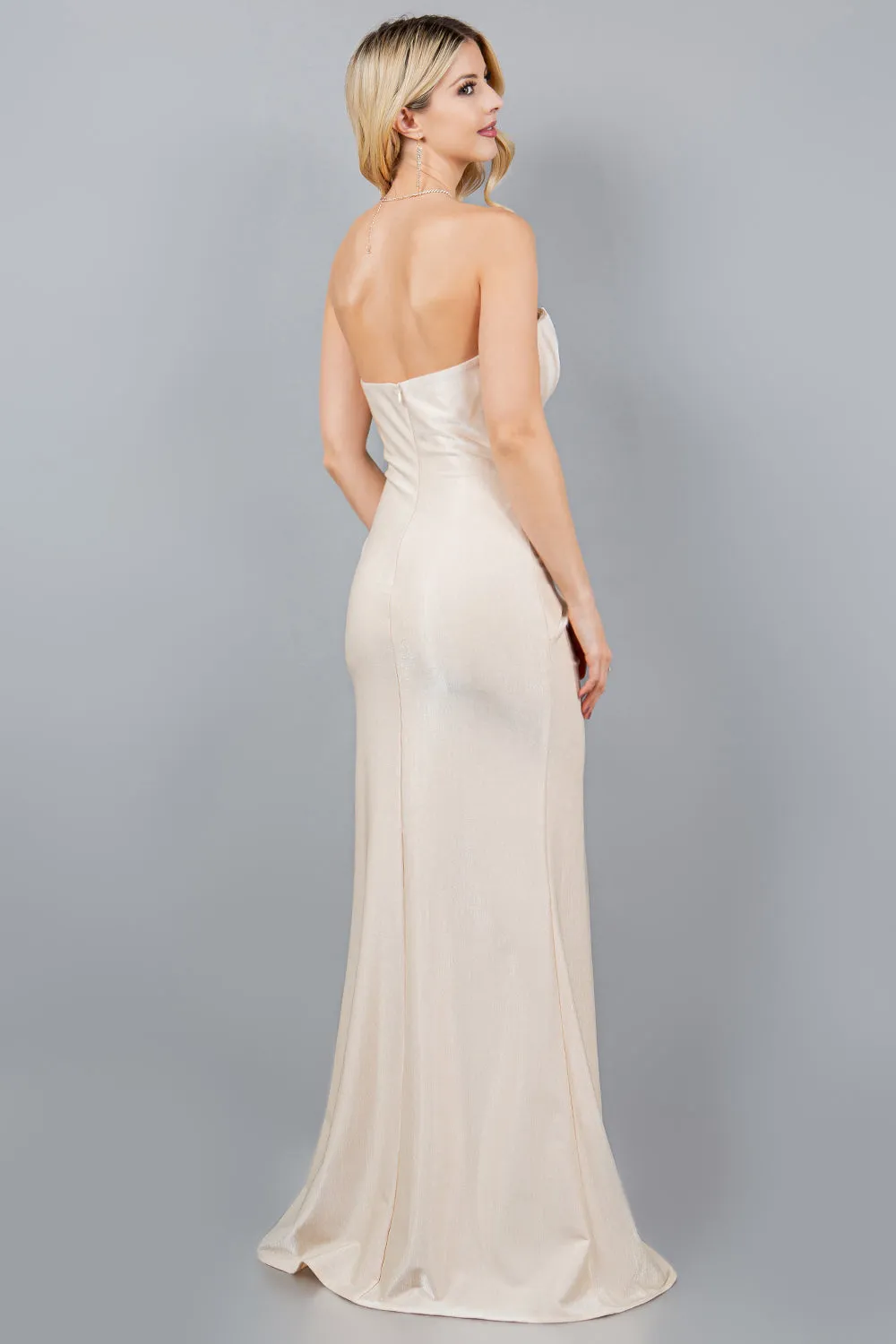 Fitted Ruched Strapless Slit Gown by Cinderella Couture 8095J