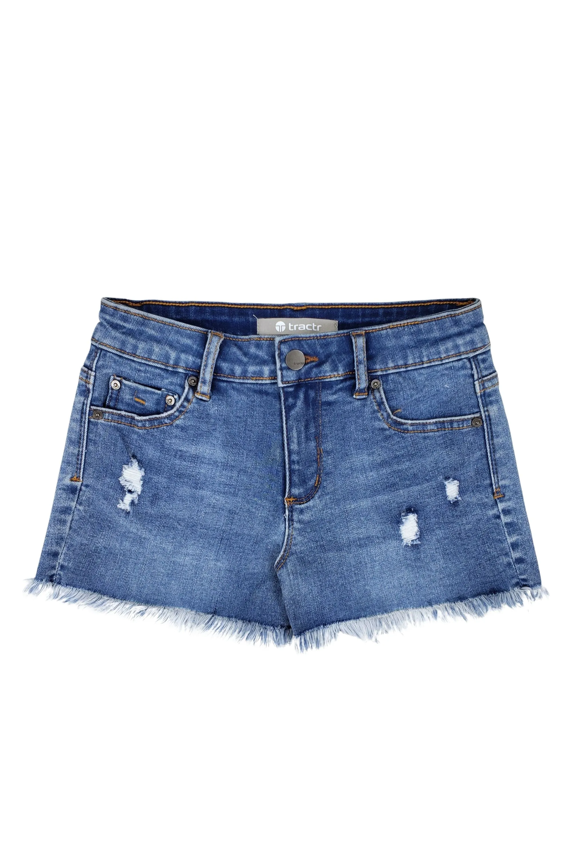 Five Pocket Fray Hem Shorts In Indigo