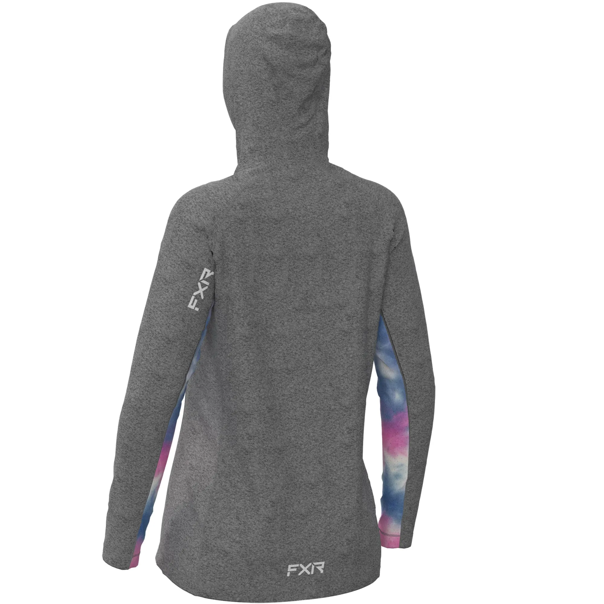 FXR Womens Attack UPF Pullover Hoodie Grey Heather/Pink-Blue Dye