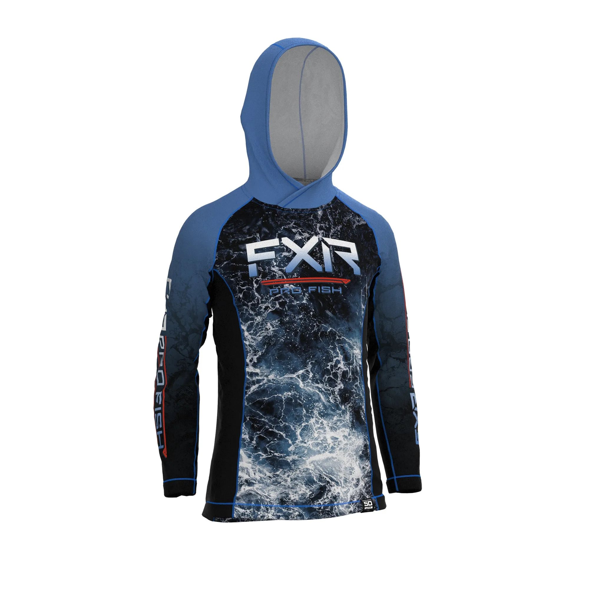 FXR Youth Derby UPF Pullover Hoodie Dark Steel Ripple/Nuke Blue