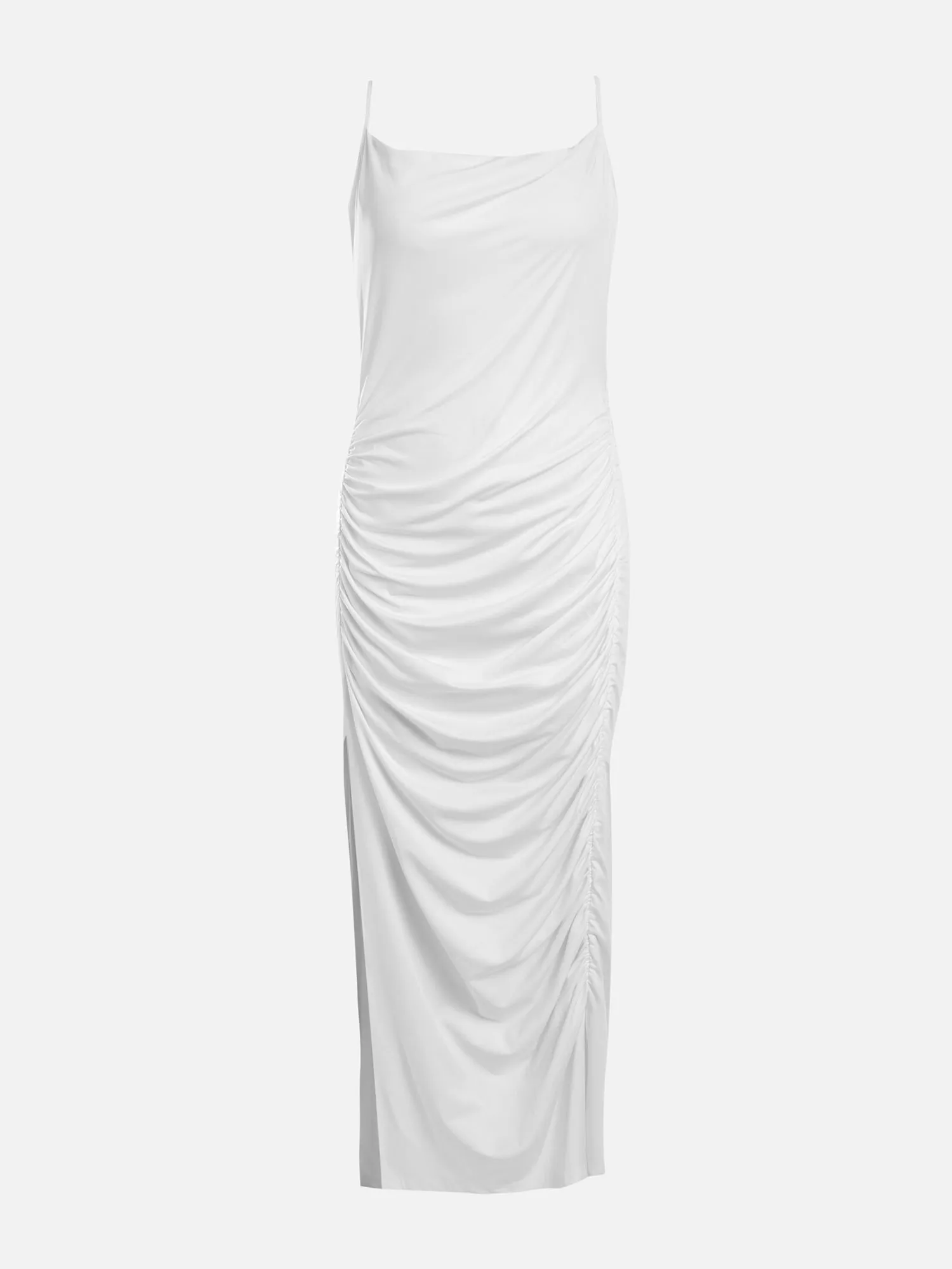 Gathered Slit Ruched Long Dress