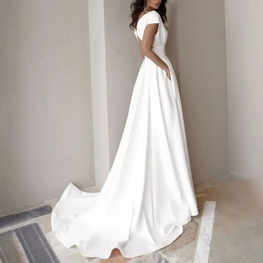 Gown Popular V-neck Side Slit Elegant Dress Lady Formal Dress High Waist for Evening Women's Dresses White Long Skirt