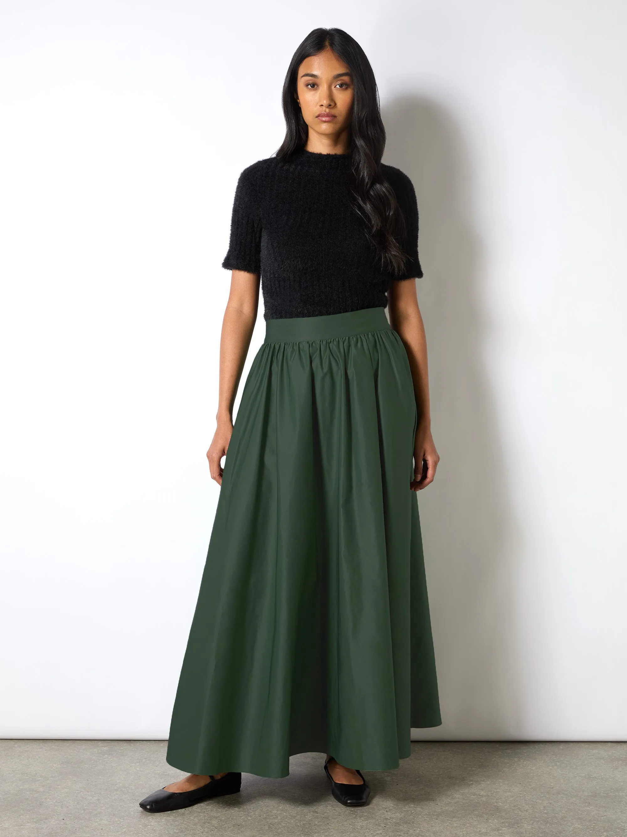 Green Taffeta Full Maxi Skirt