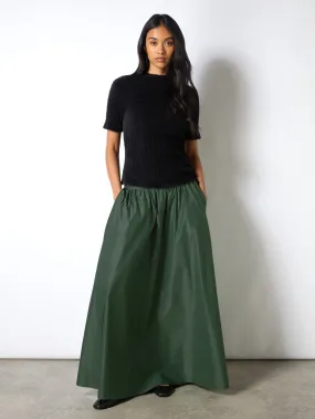 Green Taffeta Full Maxi Skirt