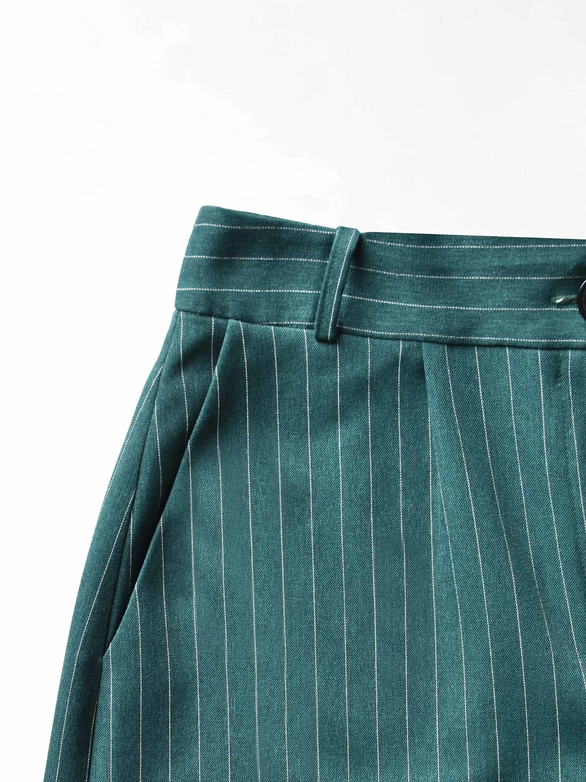 Green Wide Leg Pinstripe Trousers