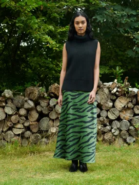 Green Zebra Print Bias Cut Maxi Skirt